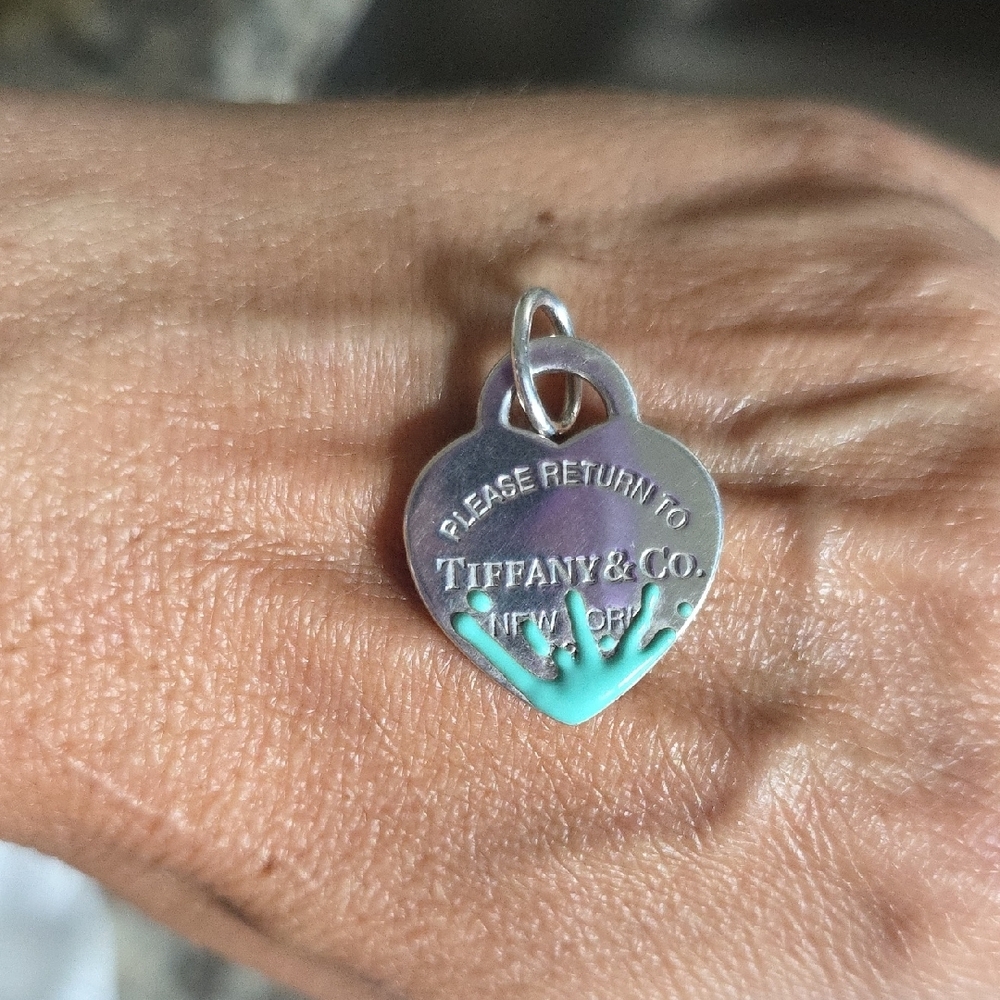 Please Return To Tiffany & Co. Sterling  Silver Turquoise Splash Heart Pendant
